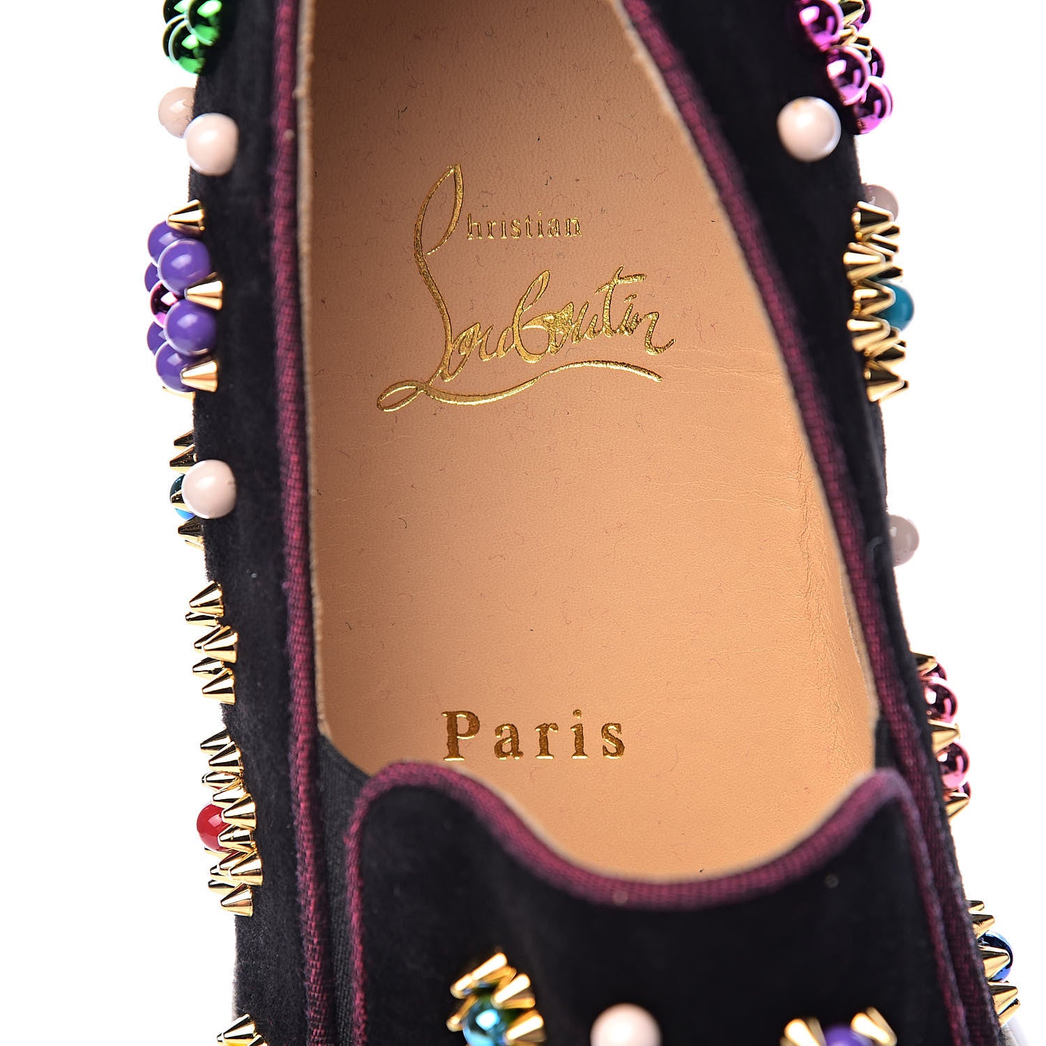 Christian Louboutin Velvet Beaded Candy Boat Flats 38.5 Black 6 of 12