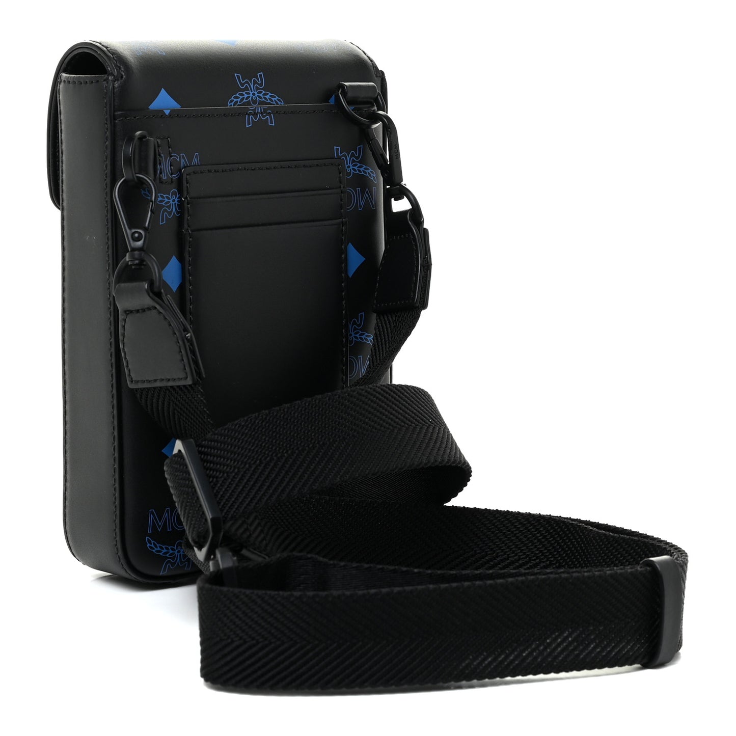 Calfskin Color Splash Phone Case Crossbody Black Vallarta Blue