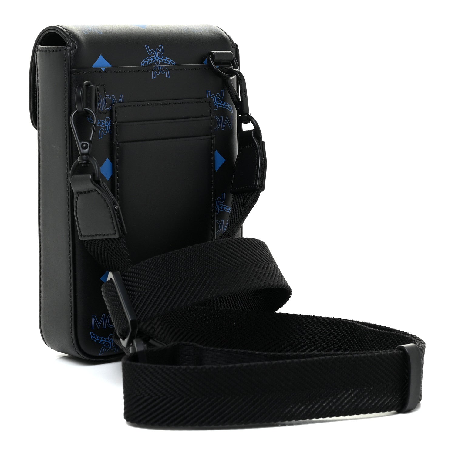 MCM Calfskin Color Splash Phone Case Crossbody Black Vallarta Blue 3 of 15