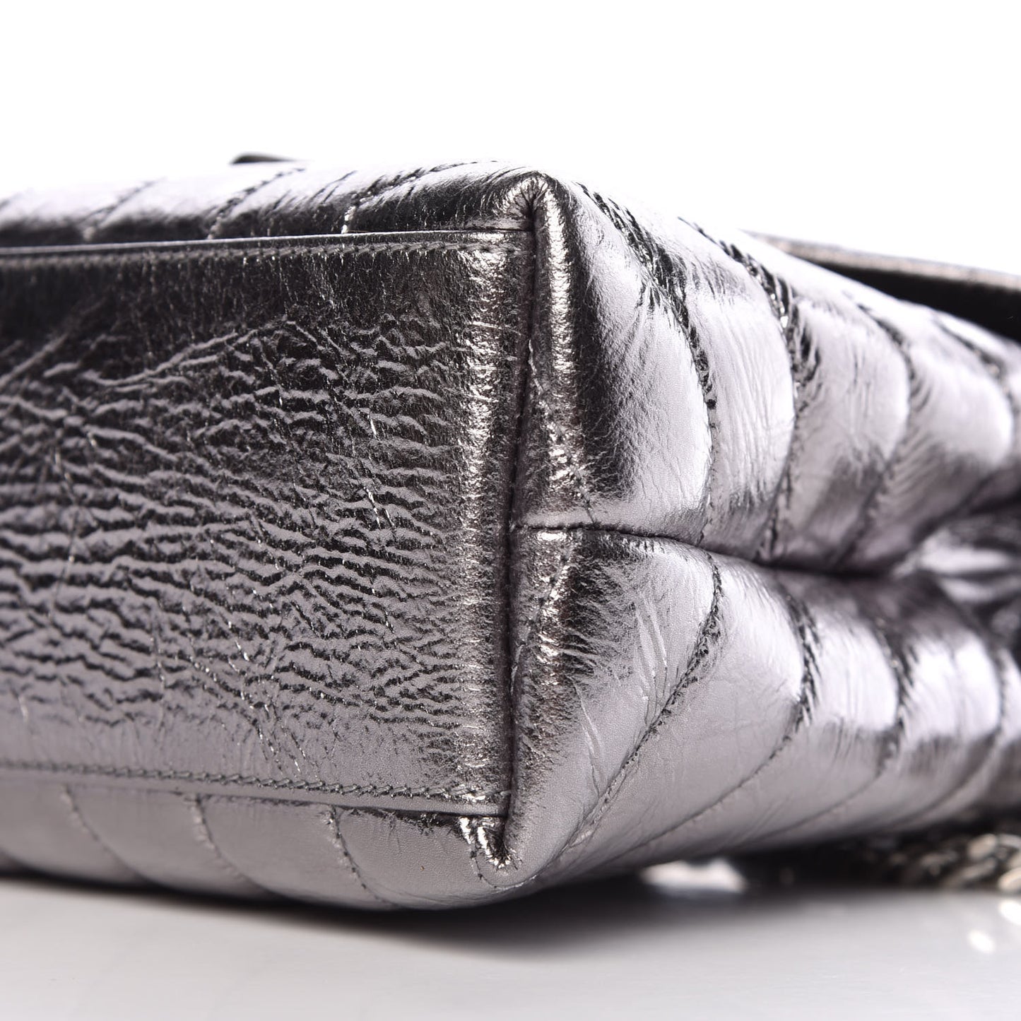 Metallic Calfskin Y Quilted Monogram Small Loulou Chain Satchel Acciaio