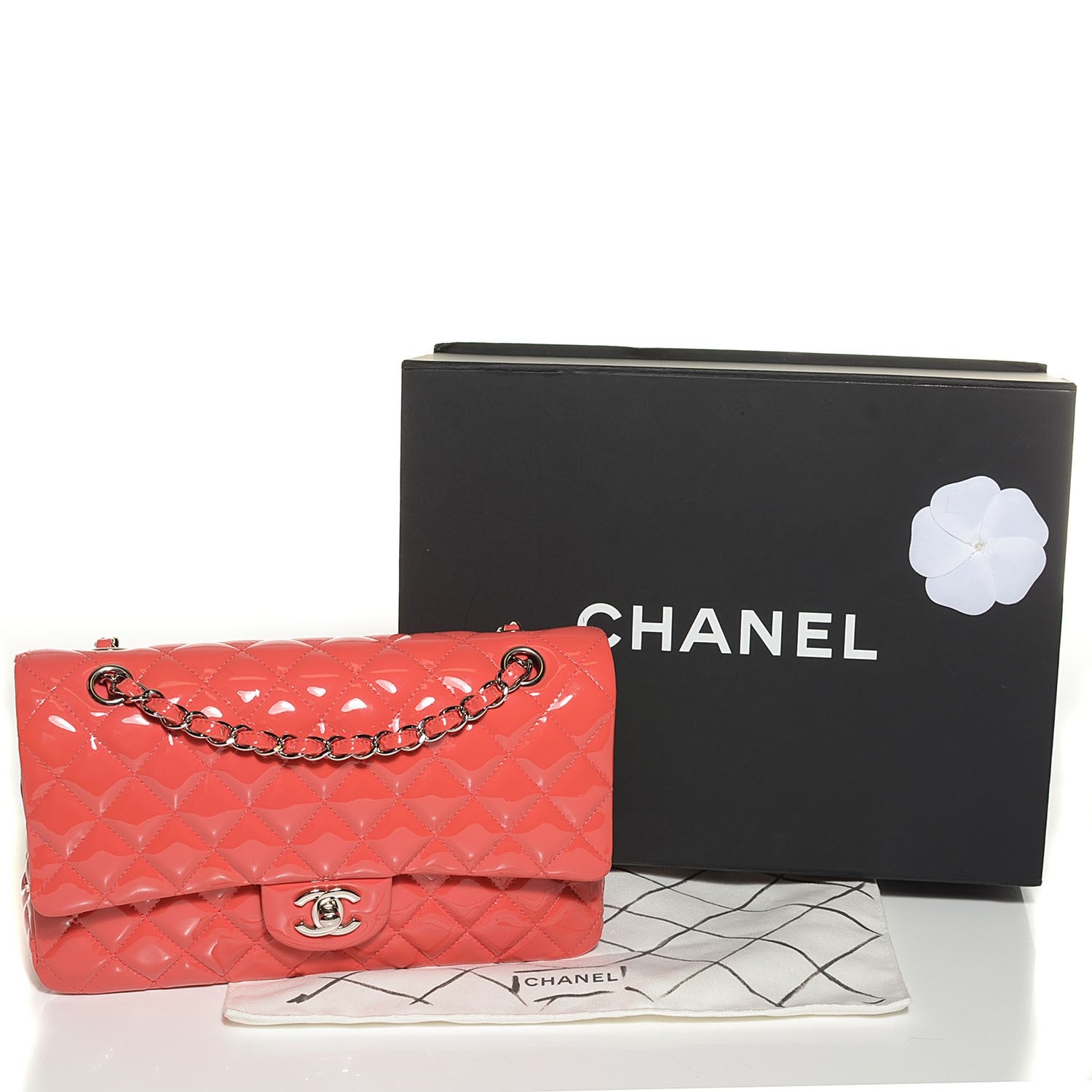 Chanel Patent Quilted Medium Double Flap Coral 5 of 9