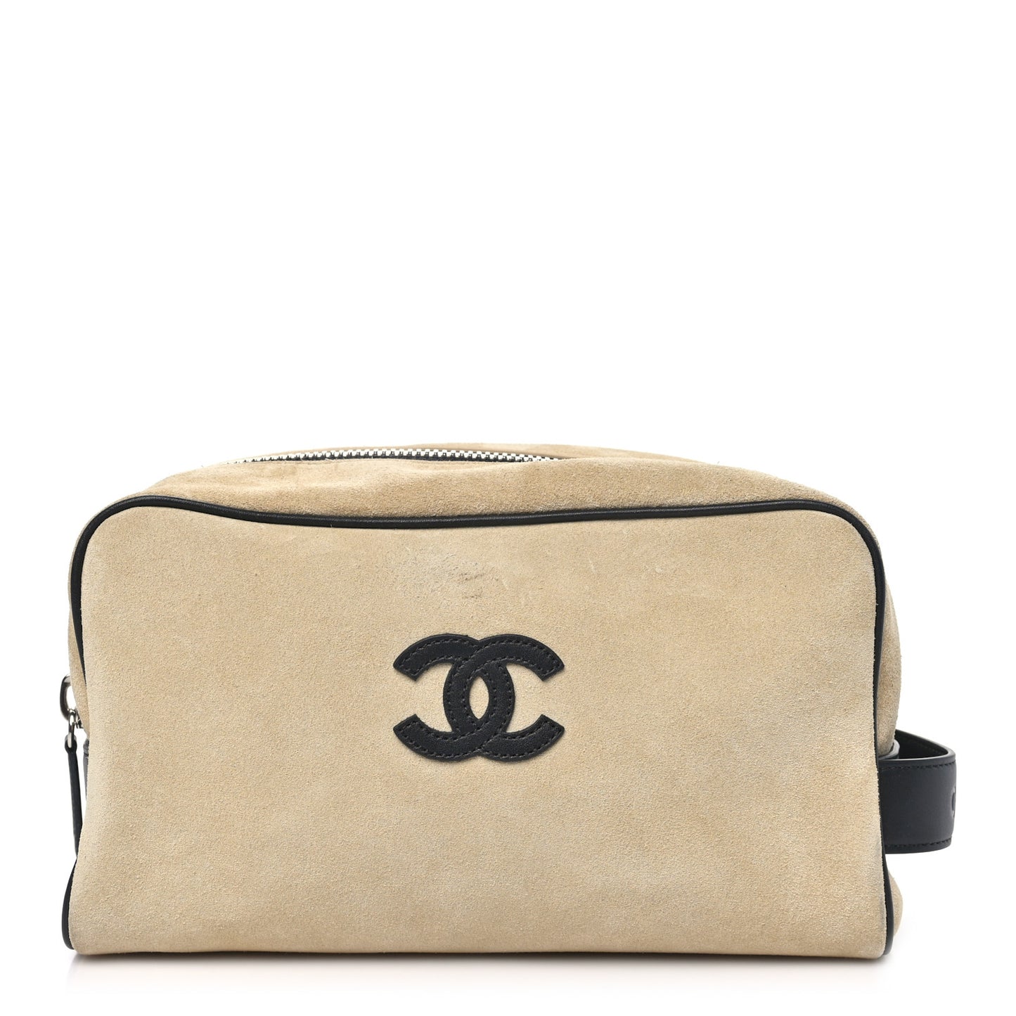 Suede Calfskin Large Zipped Pouch Beige