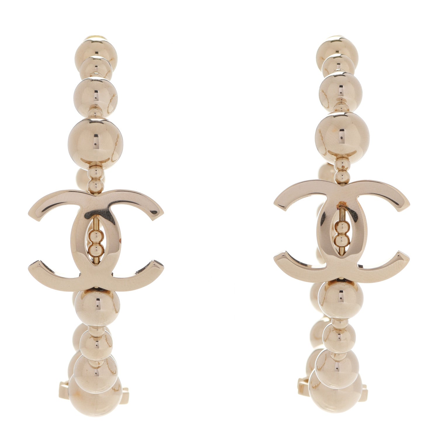 Chanel Metal Bead CC Hoop Earrings Gold 1 of 5