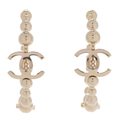 Chanel Metal Bead CC Hoop Earrings Gold 1 of 5