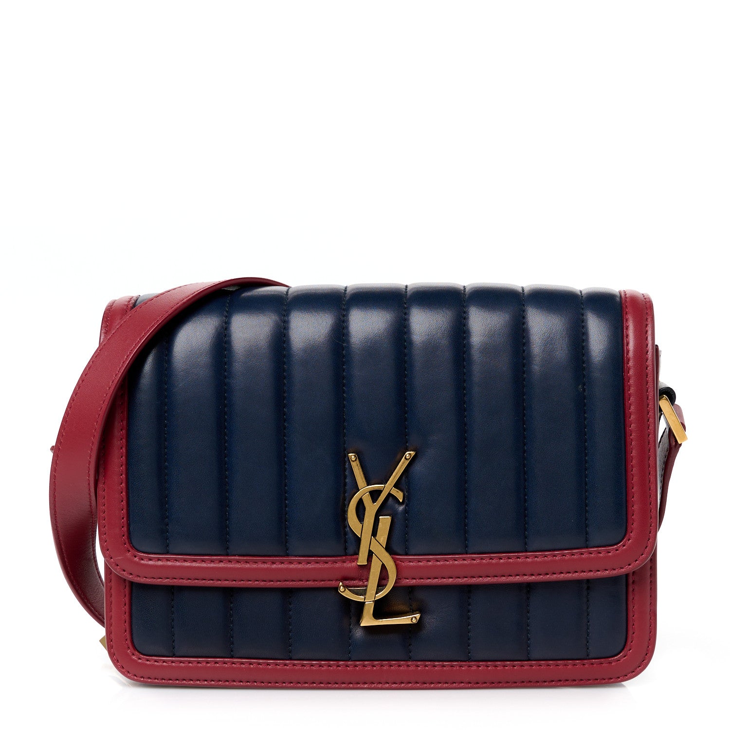 Saint Laurent Calfskin Matelasse Monogram Chain Bag Red Navy 1 of 11