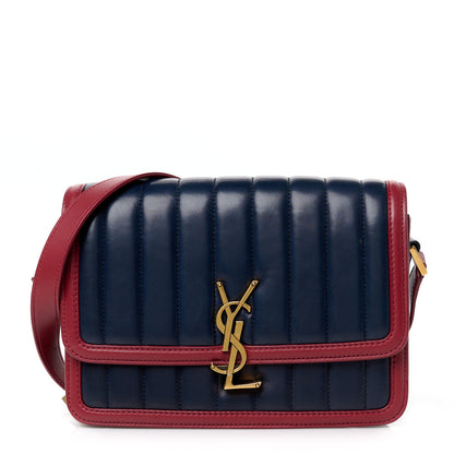 Saint Laurent Calfskin Matelasse Monogram Chain Bag Red Navy 1 of 11
