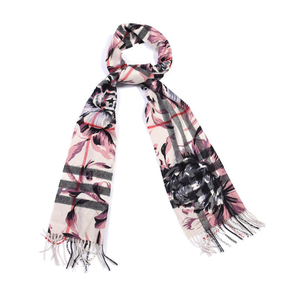 Burberry Cashmere Giant Check Floral Print Fringe Scarf 2 of 3