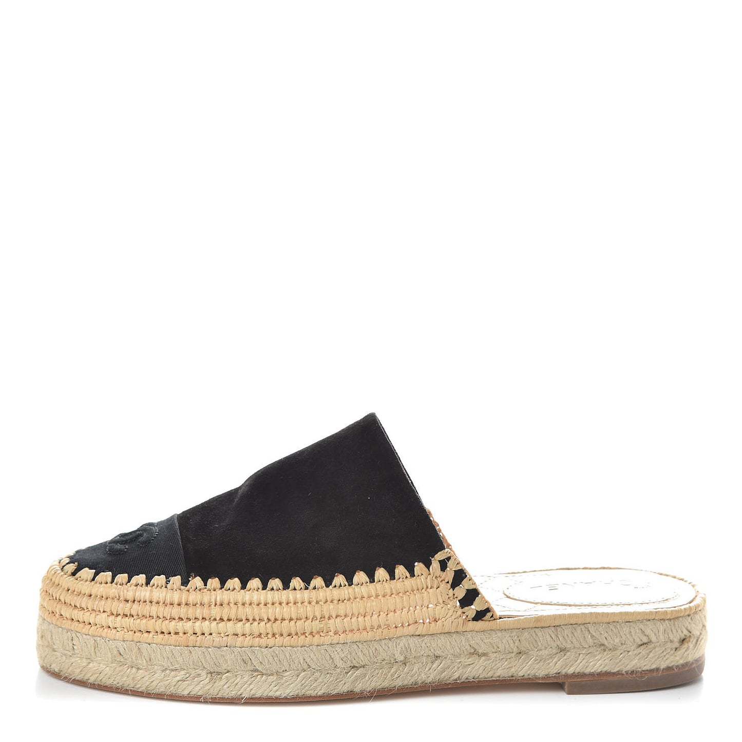 Suede Grosgrain CC Espadrille Mules 38 Black