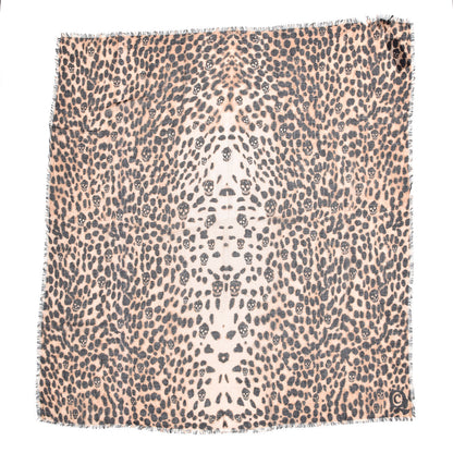 Alexander McQueen Cashmere Silk Leopard Skull Scarf Brown 1 of 4