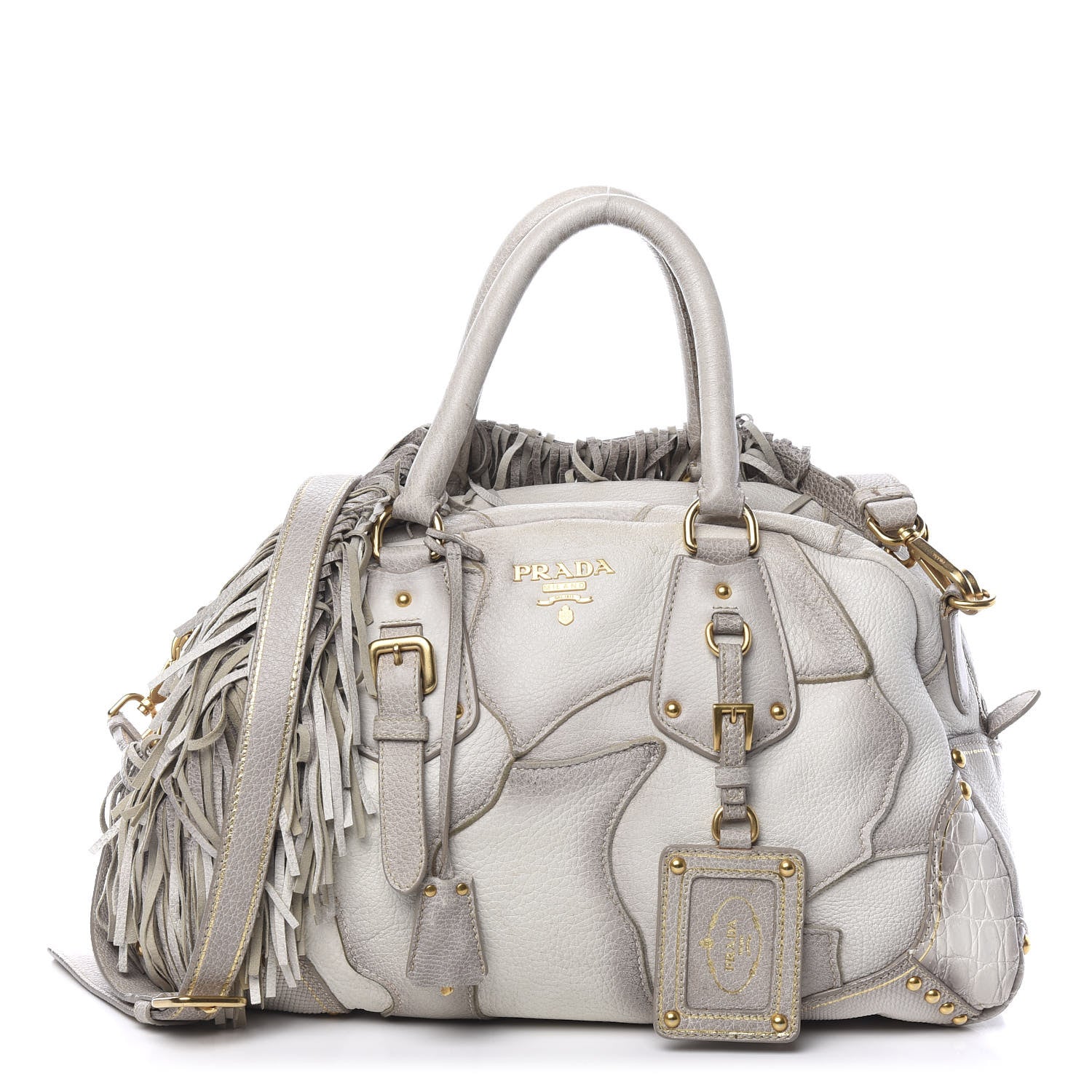 Prada Cervo Patchwork Fringe Bowler Bianco 1 of 17