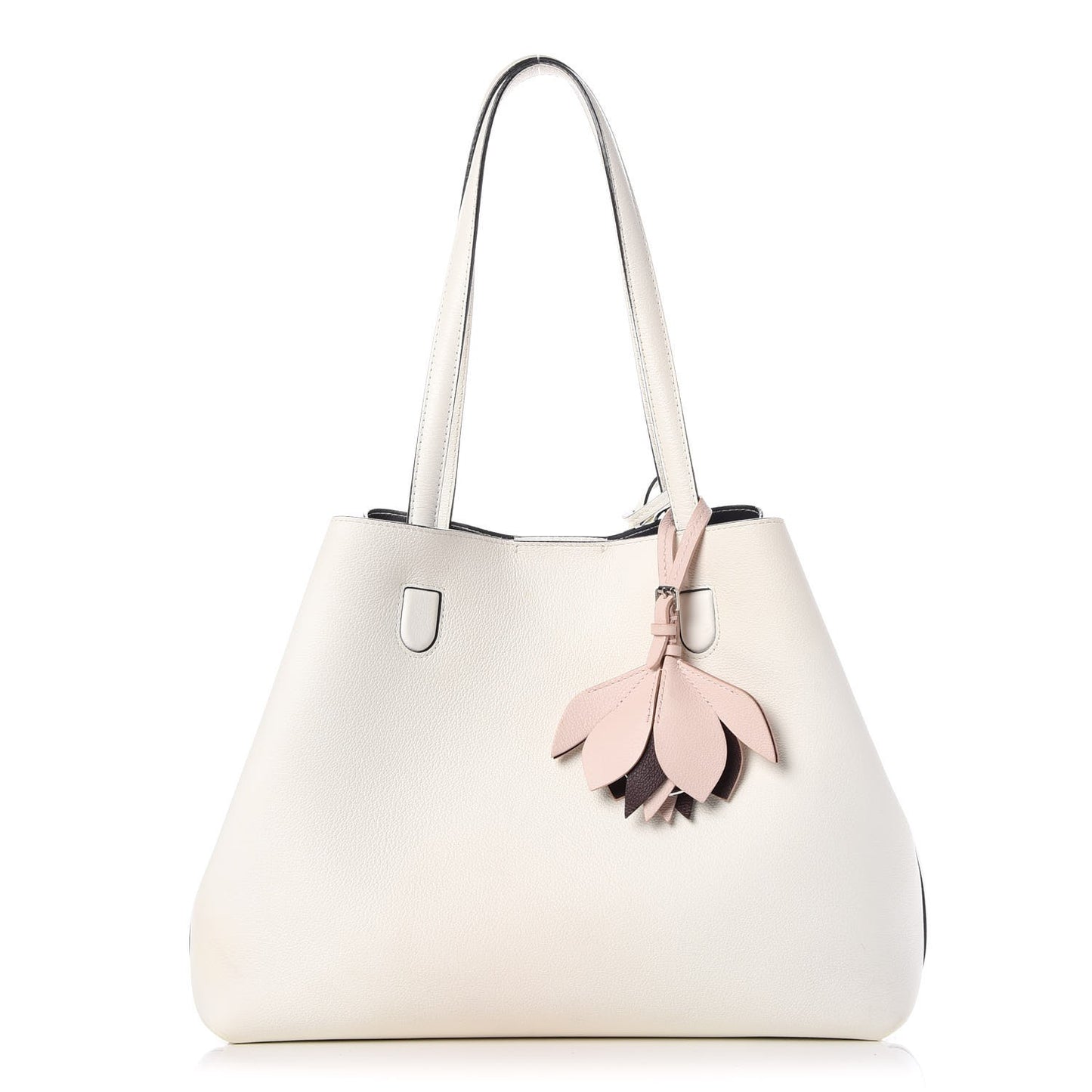 Grained Calfskin Medium Blossom Tote White
