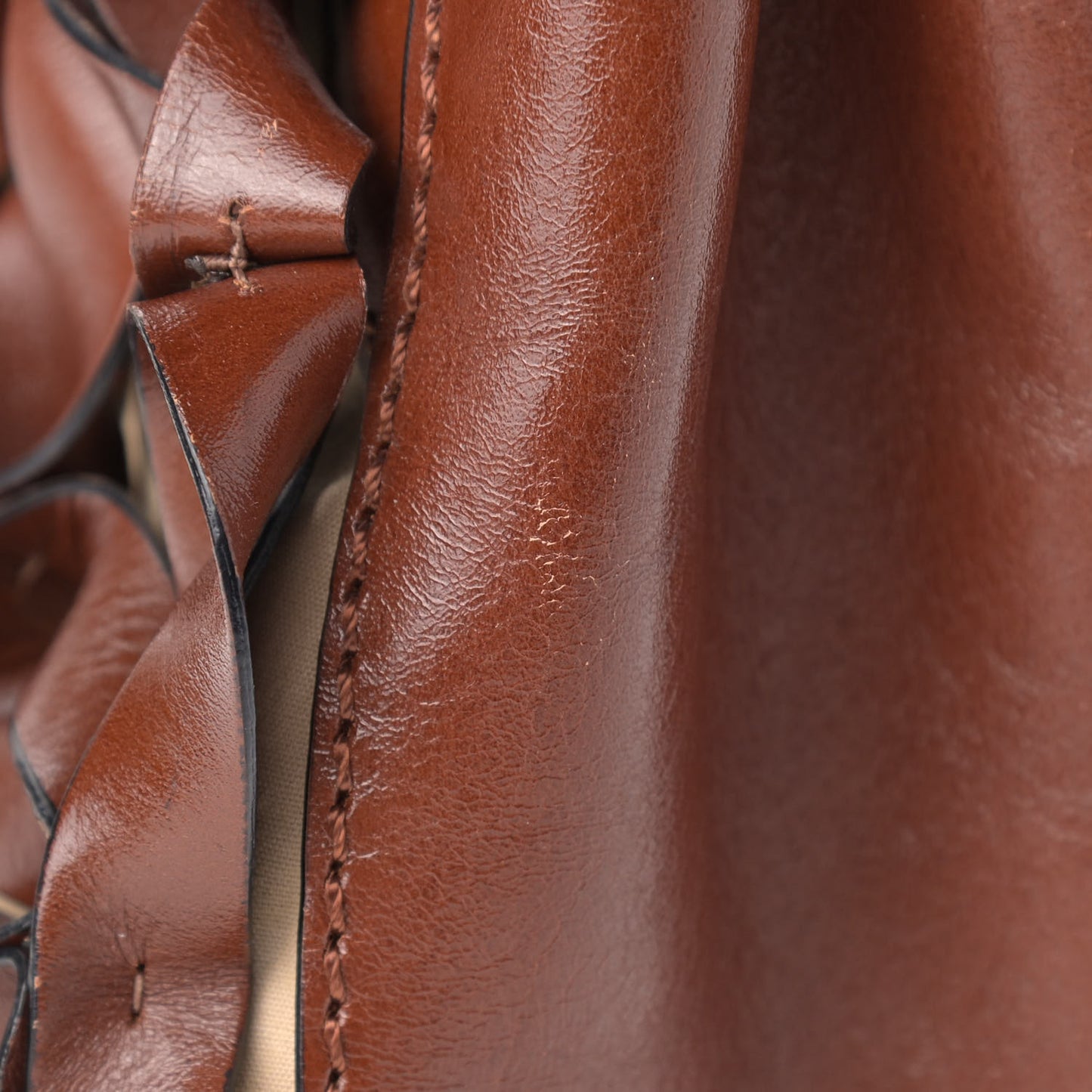 Calfskin Floral Applique Tote Brown