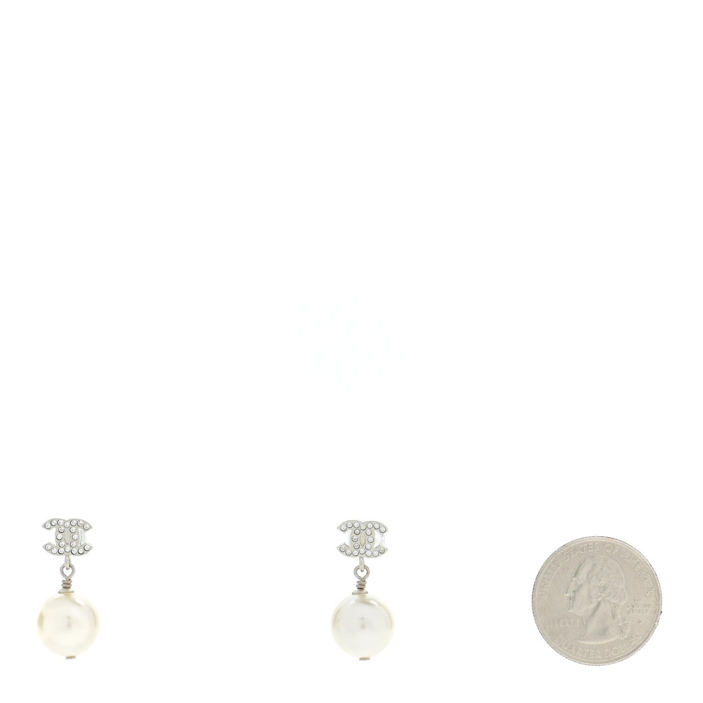 Crystal Pearl CC Drop Earrings Silver