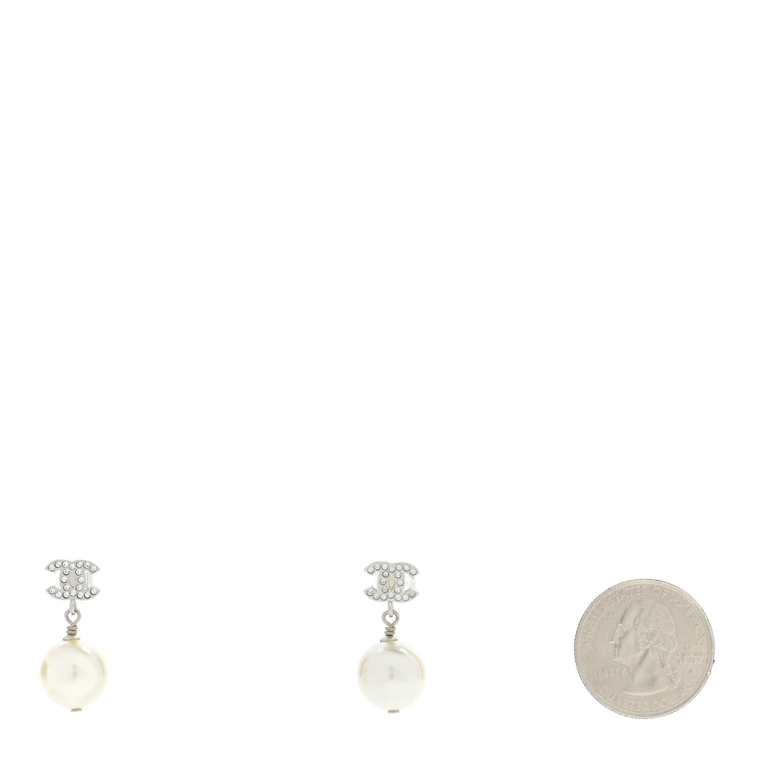 Chanel Crystal Pearl CC Drop Earrings Silver 2 of 5