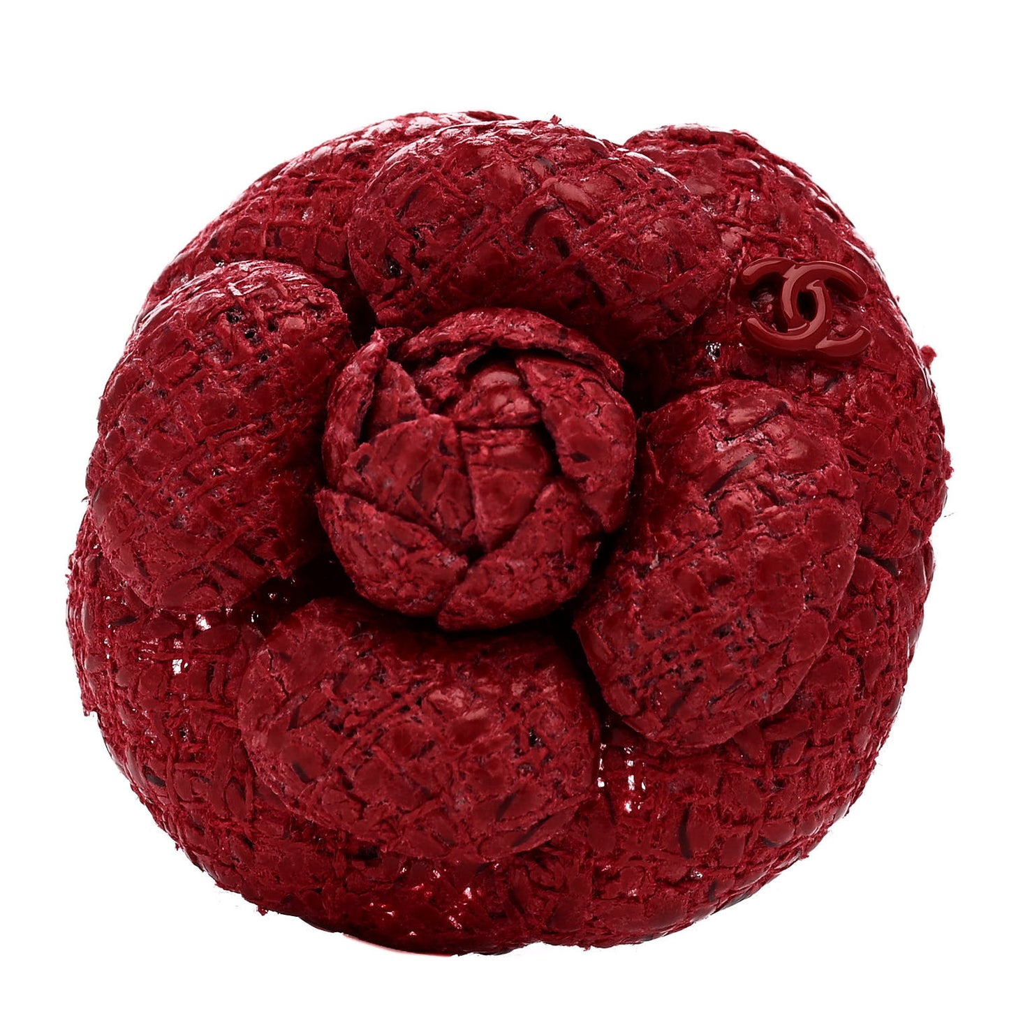 Tweed Camellia Brooch Red