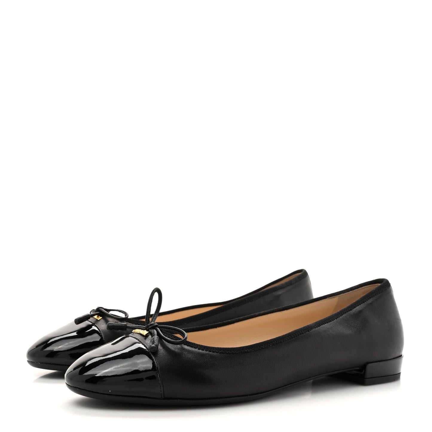 Nappa Vernice Cap Toe Logo Bow Ballerina Flats 40 Black