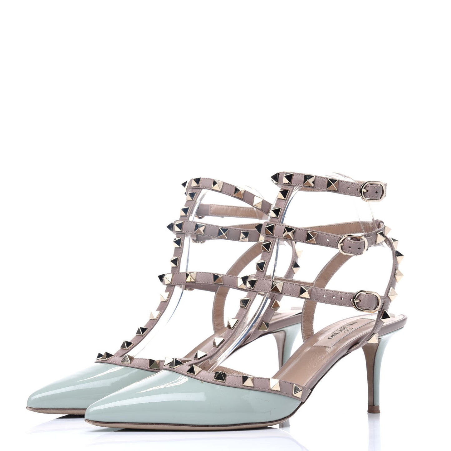Patent Nappa Rockstud Ankle Strap 65mm Pumps 39 Water Green Poudre