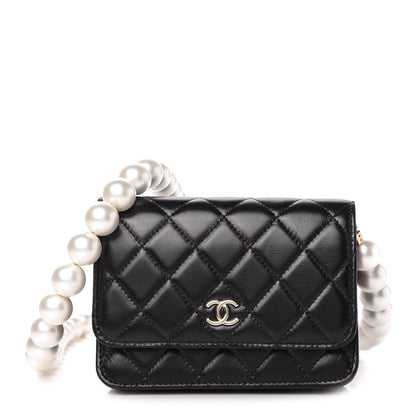 Chanel Calfskin Quilted Mini Maxi Pearls Wallet On Chain WOC Black 1 of 10