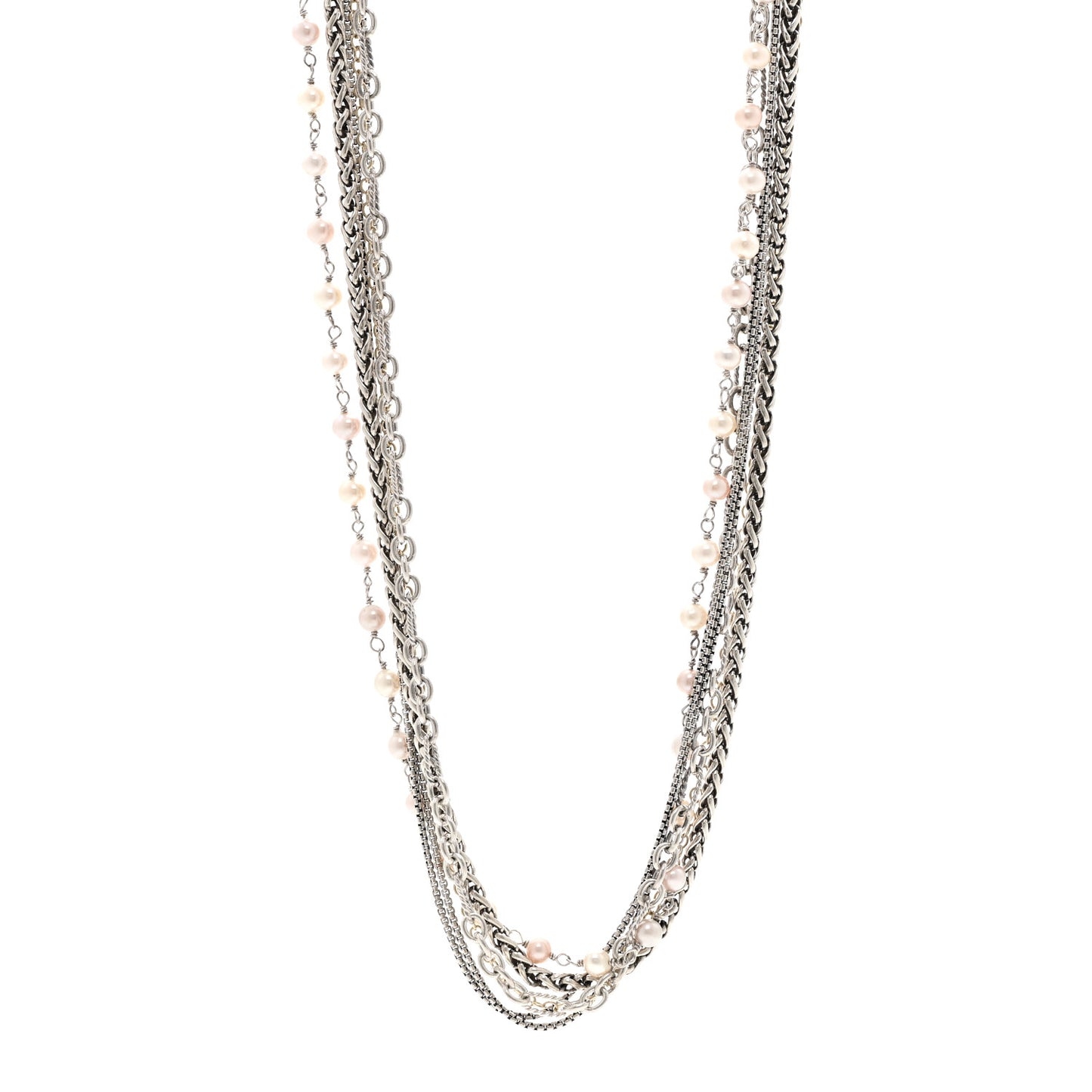 Sterling Silver 18K Yellow Gold Cultured Pearl Multi Chain Necklace