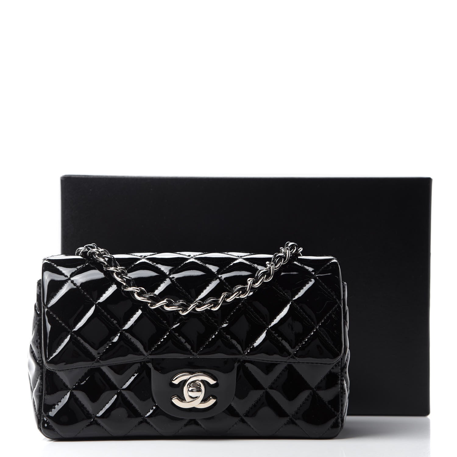 Chanel Patent Calfskin Quilted Mini Rectangular Flap Black 14 of 14