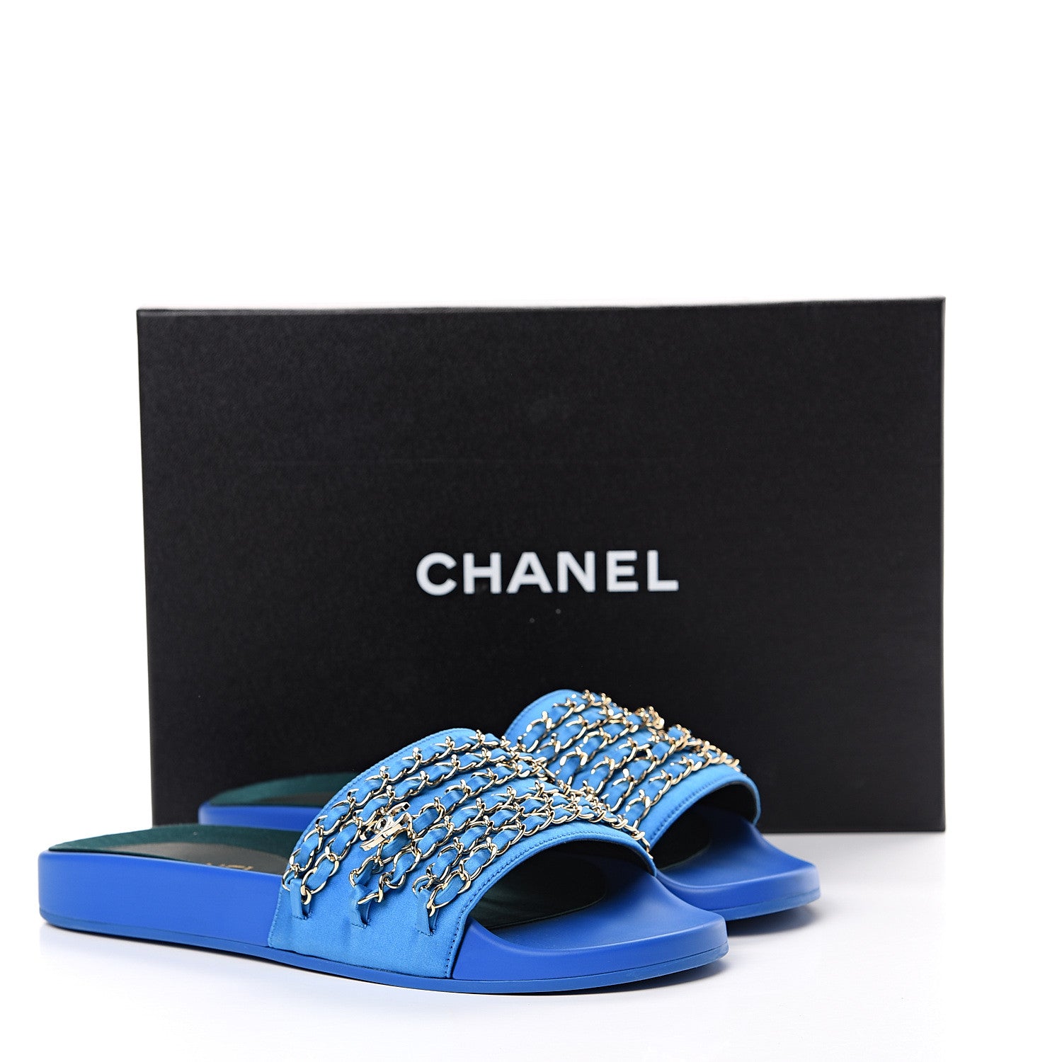 Chanel Canvas Chain Flat Sandals 39 Bright Blue 9 of 9