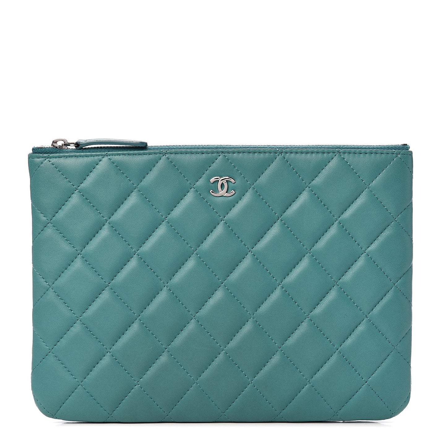 Lambskin Quilted Medium Cosmetic Case Turquoise