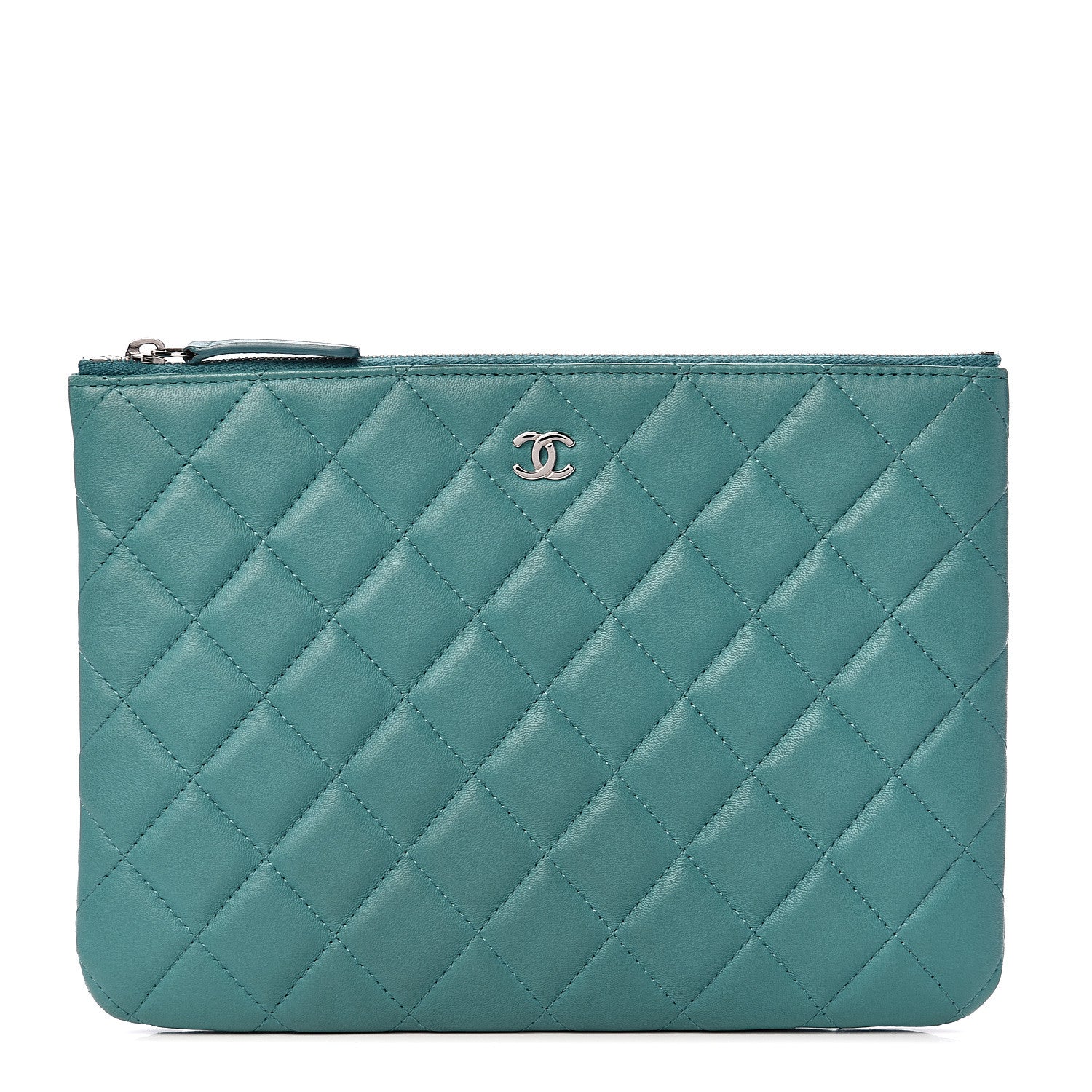 Chanel Lambskin Quilted Medium Cosmetic Case Turquoise 1 of 7