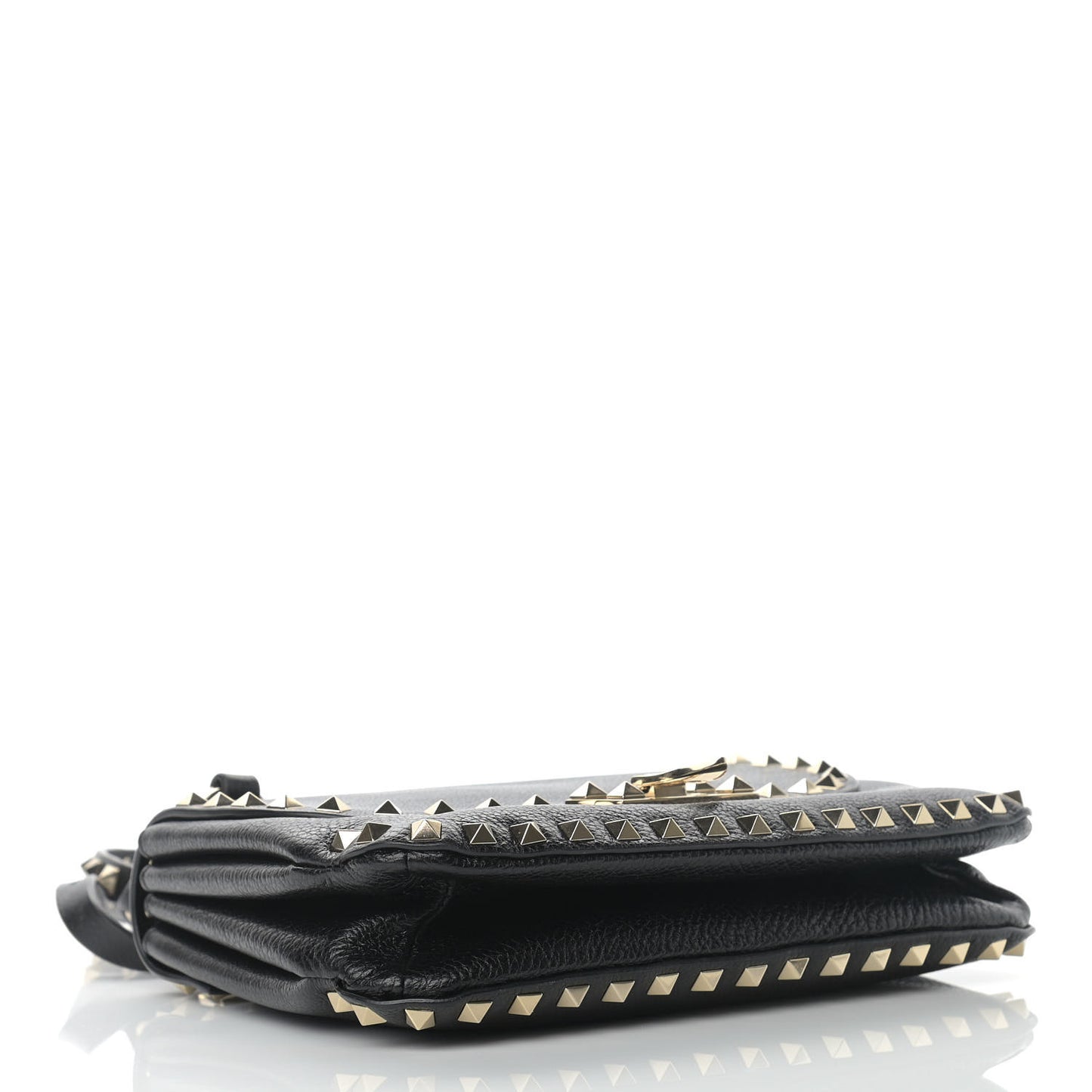 Pebbled Calfskin Small Rockstud Flap Crossbody Bag Black