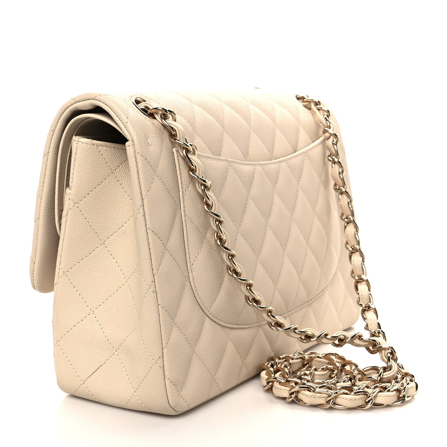 Caviar Quilted Jumbo Double Flap Light Beige