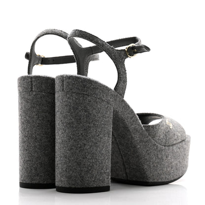 Chanel Wool CC Platform Sandals 38.5 Grey 4 of 9