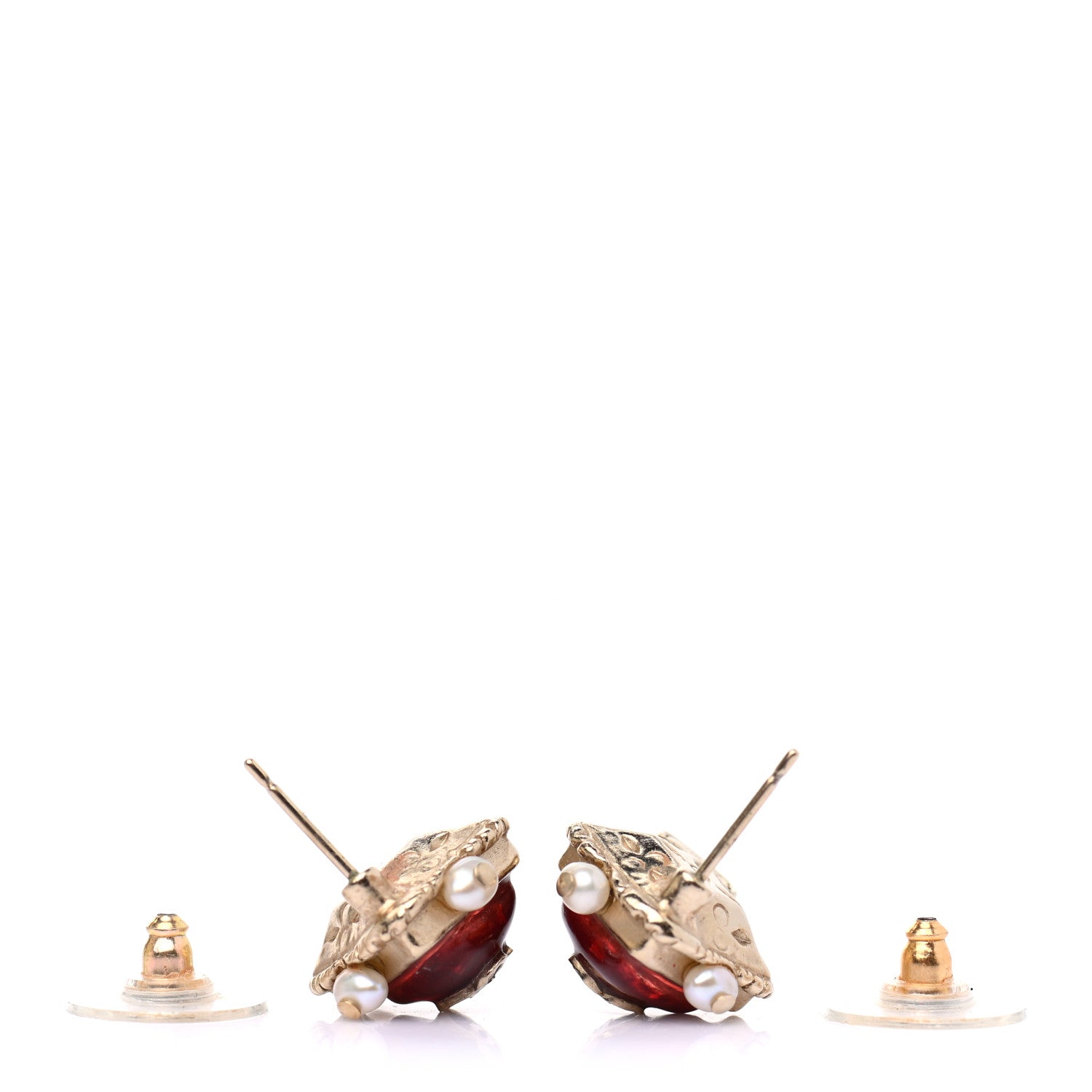 Chanel Resin Pearl Square CC Earrings Burgundy Gold 3 of 4