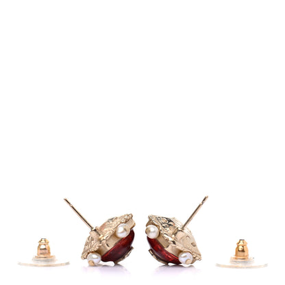 Chanel Resin Pearl Square CC Earrings Burgundy Gold 3 of 4