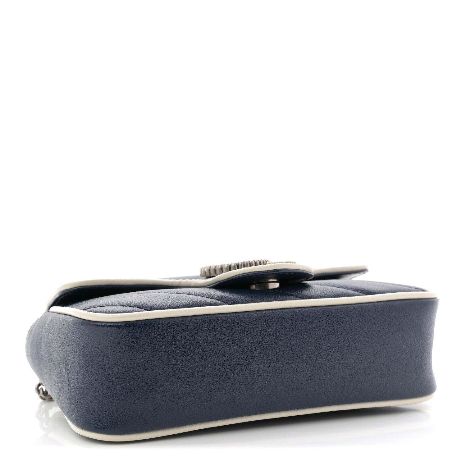 Gucci Vintage Effect Calfskin Matelasse Diagonal Super Mini Torchon GG Marmont Shoulder Bag Blue Agata Mystic White 4 of 10