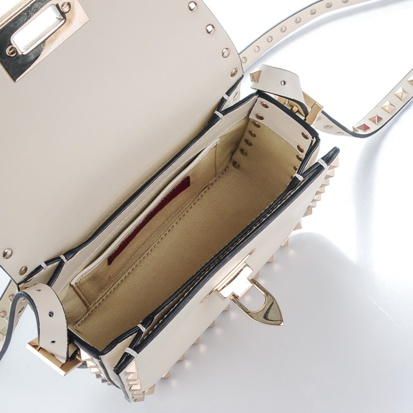 Vitello Small Rockstud Flap Saddle Bag Ivory