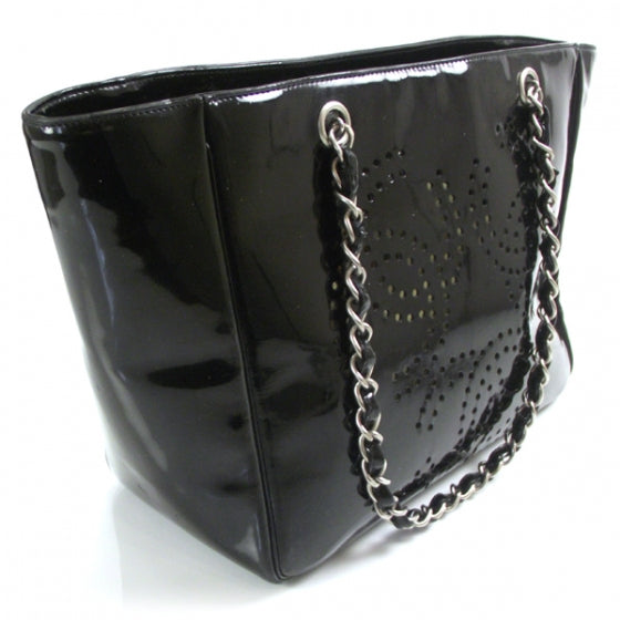 Chanel Patent Perforated CC Shopping Tote Black 3 of 9