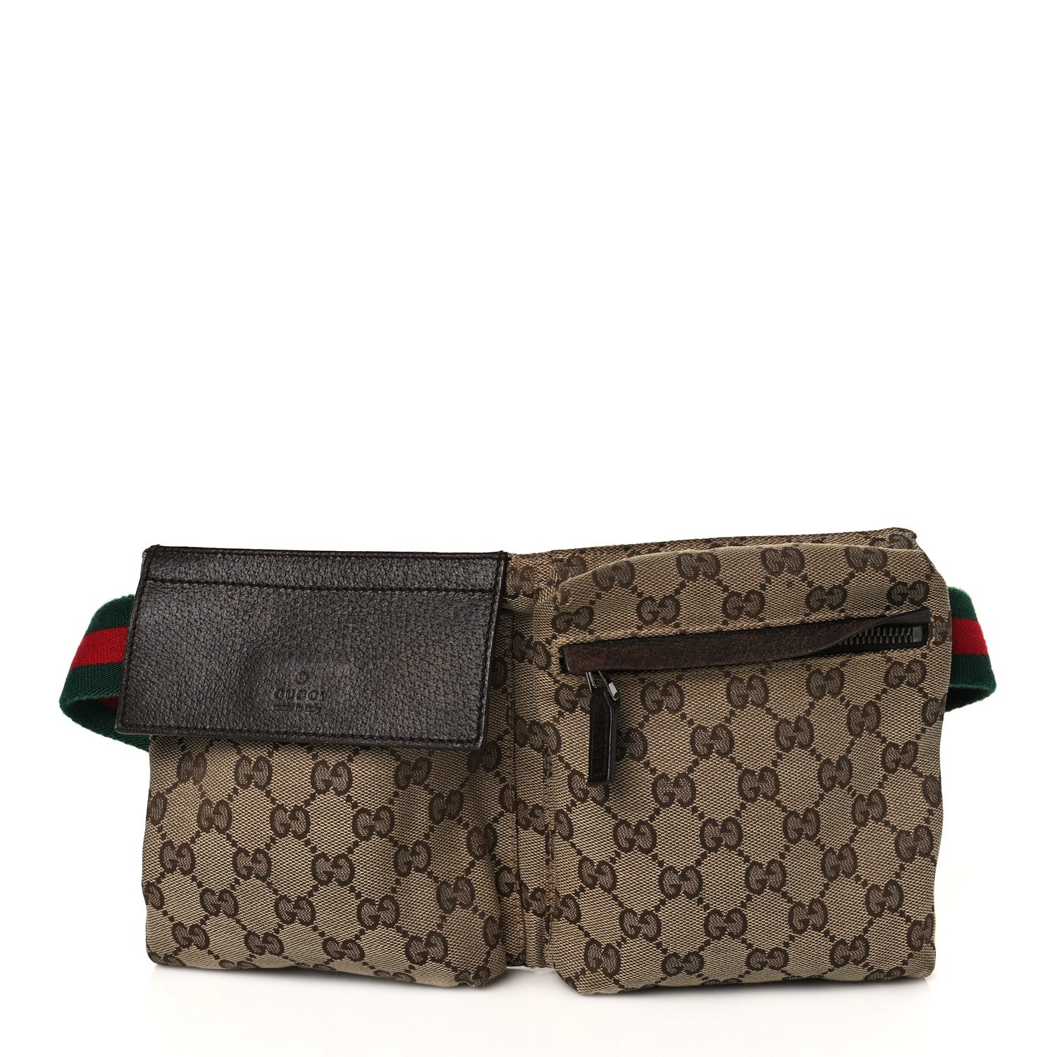 Gucci GG Monogram Double Pocket Belt Bag Dark Brown 1 of 11