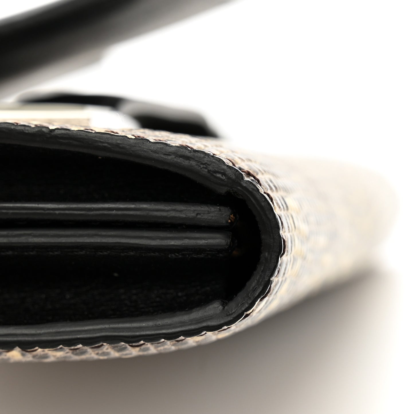 Calfskin Lizard Long Madame Polo Clutch Black