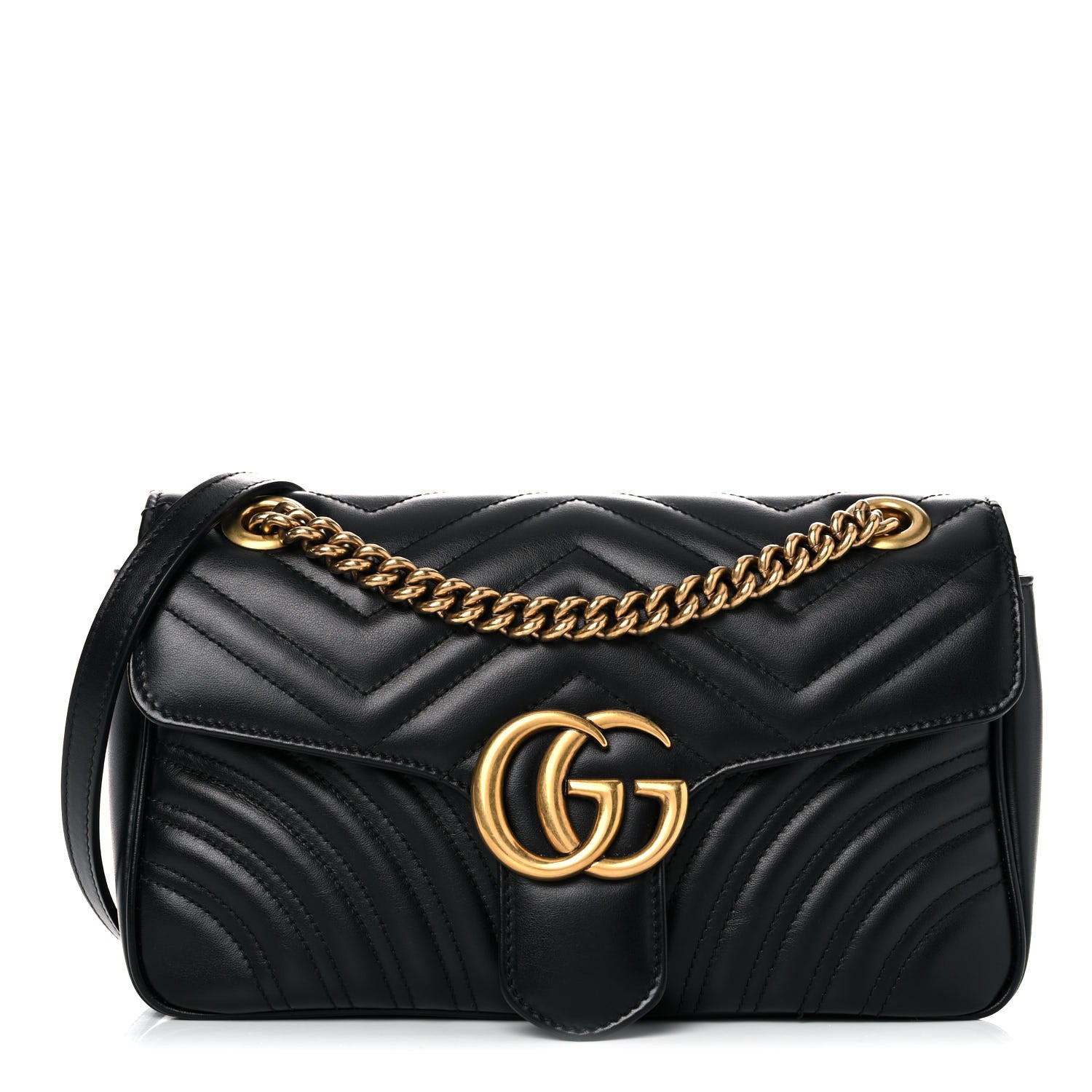 Gucci Calfskin Matelasse Small GG Marmont Shoulder Bag Black 1 of 20