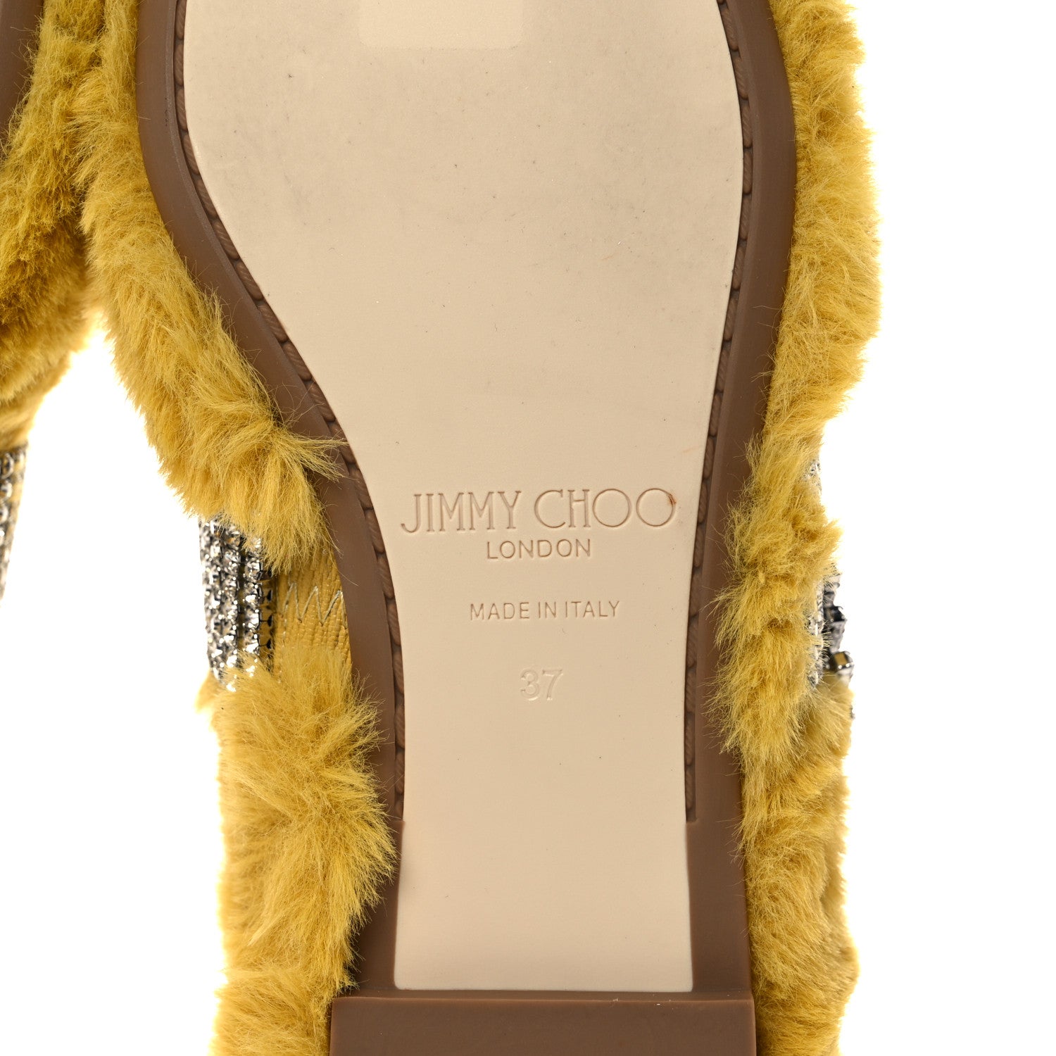 Jimmy Choo Faux Fur Crystal Embellished Krista Flats 37 Yellow 6 of 7