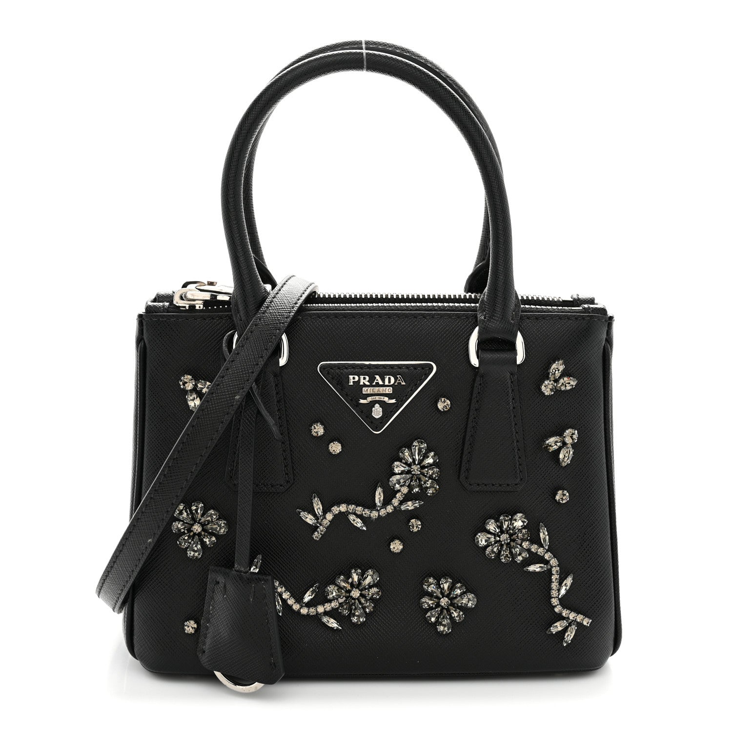 Prada Saffiano Lux Crystal Mini Galleria Double Zip Tote Black 1 of 13