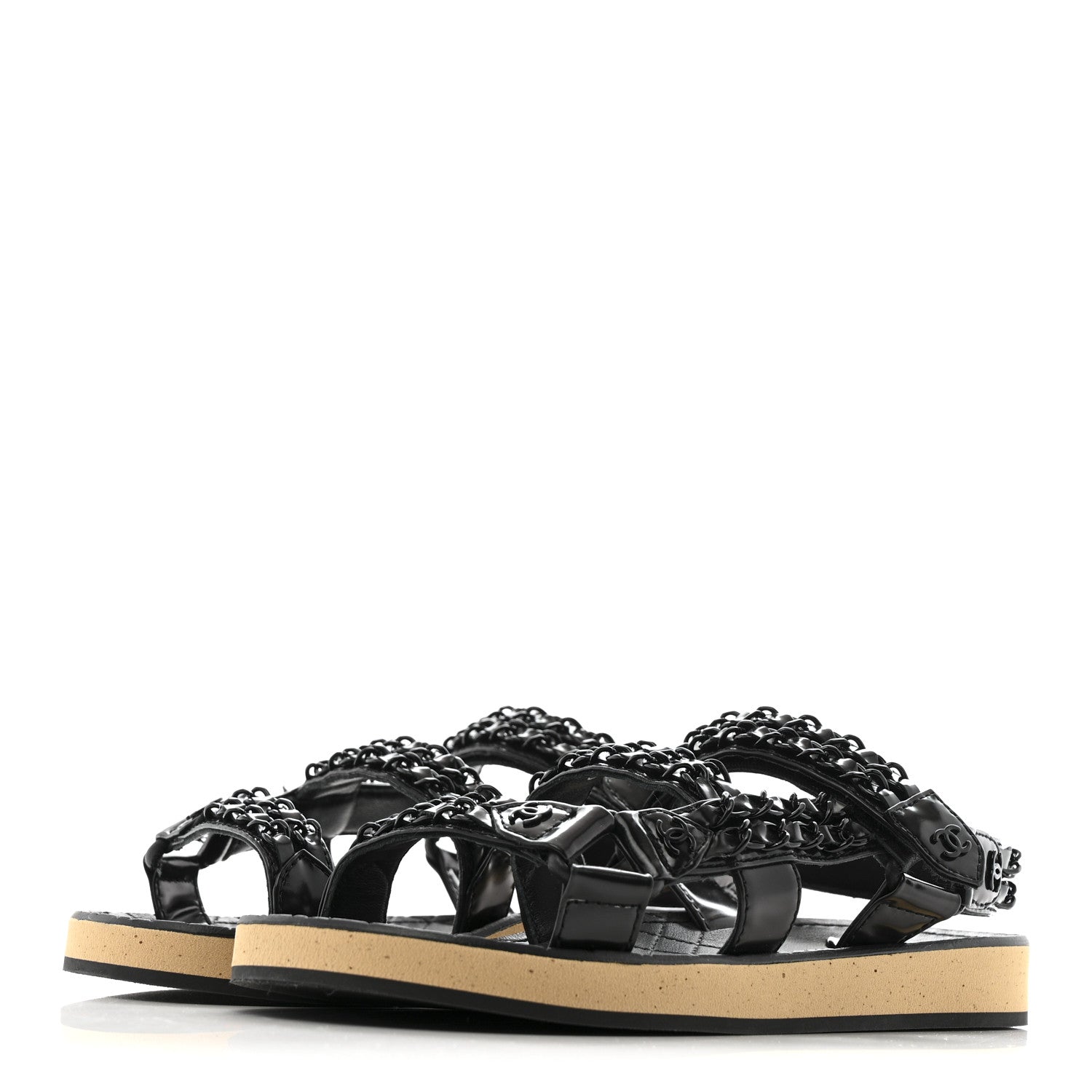 Chanel Laminated Goatskin Chain Sandals 35 Black 4 of 9