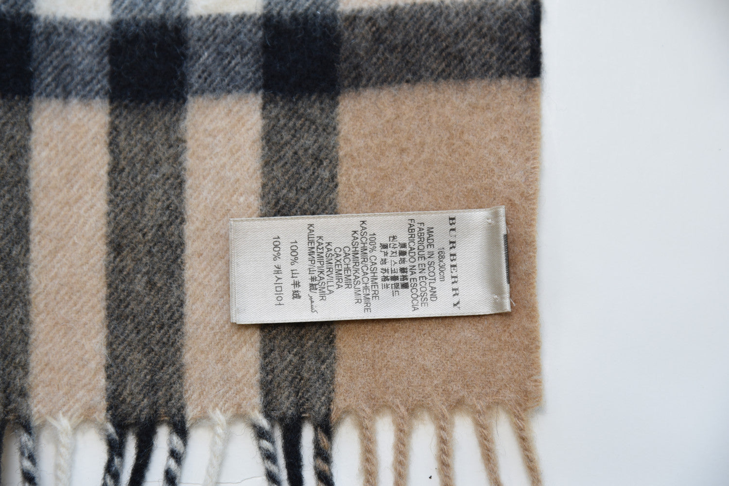 Burberry Cashmere Giant Check Fringe Scarf Camel 5 of 6
