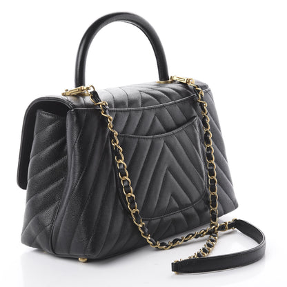 Chanel Caviar Chevron Quilted Small Coco Handle Flap Black 4 of 17
