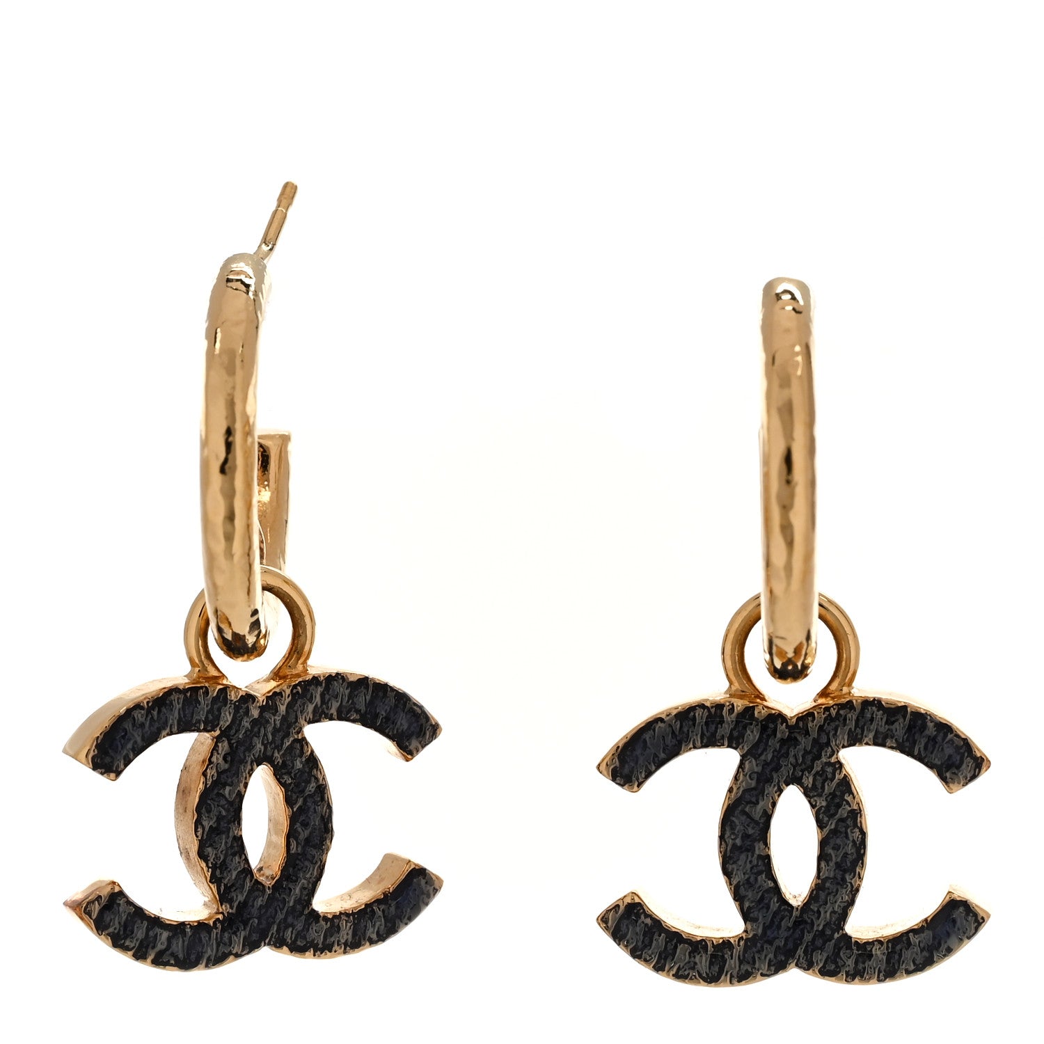 Chanel Metal Enamel CC Denim Drop Earrings Gold Blue 1 of 4