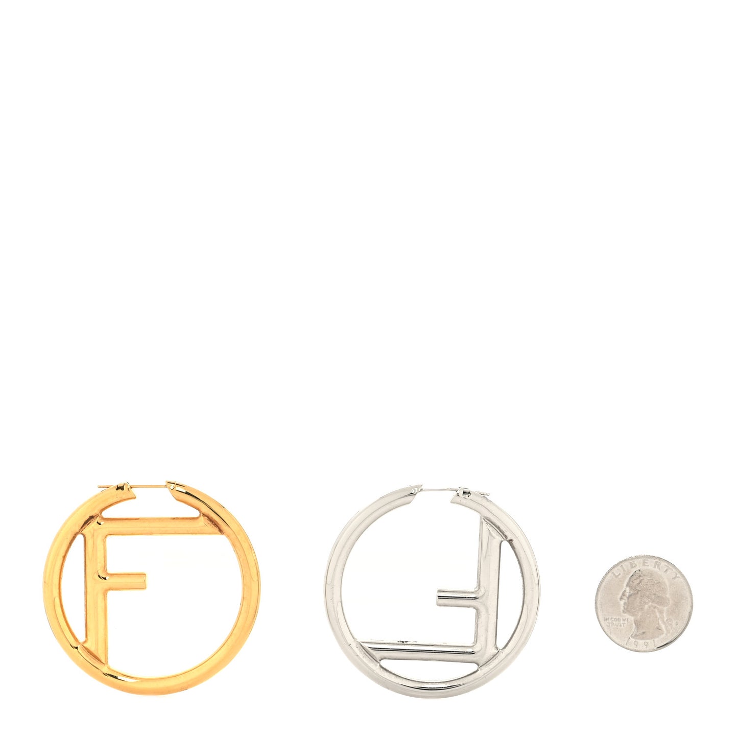 Metal FF Hoop Earrings Gold Silver