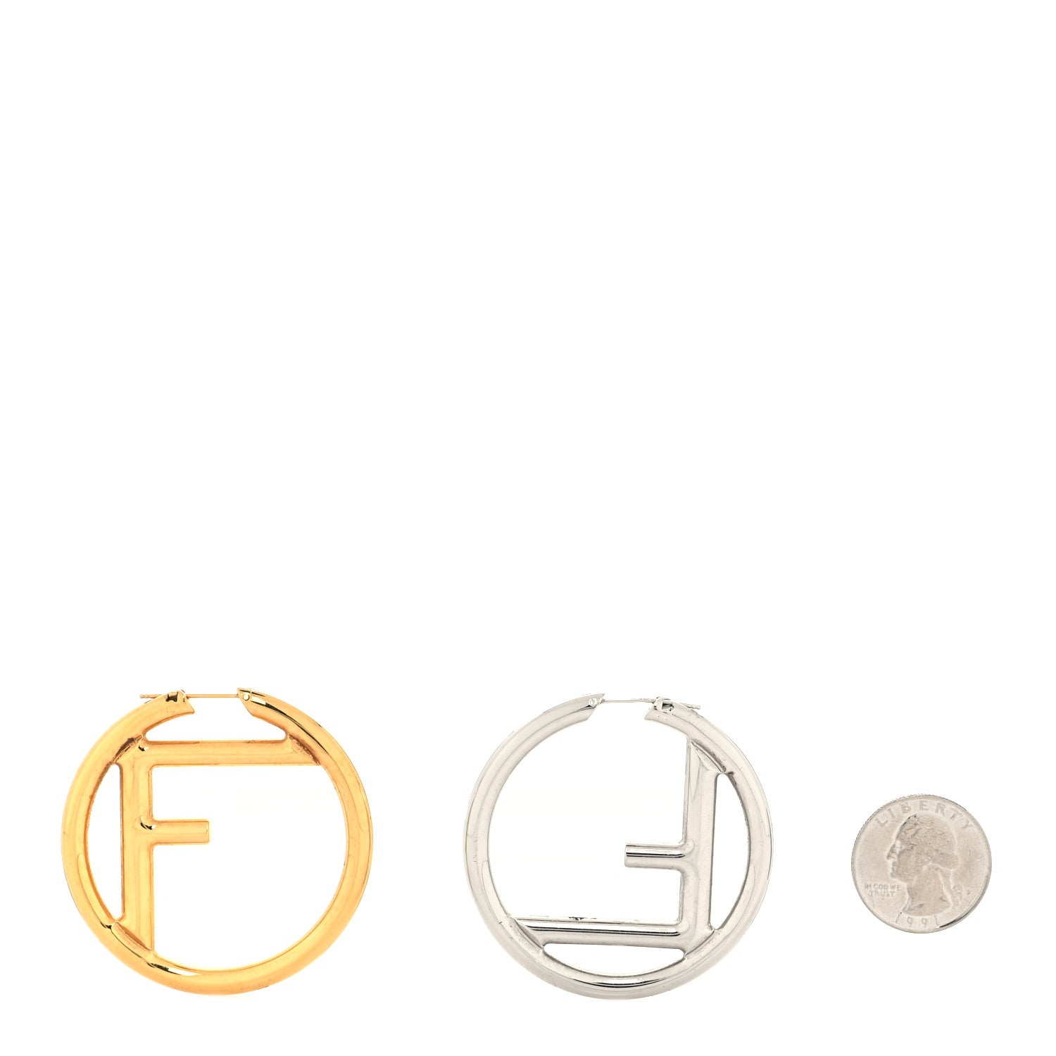 Fendi Metal FF Hoop Earrings Gold Silver 2 of 4