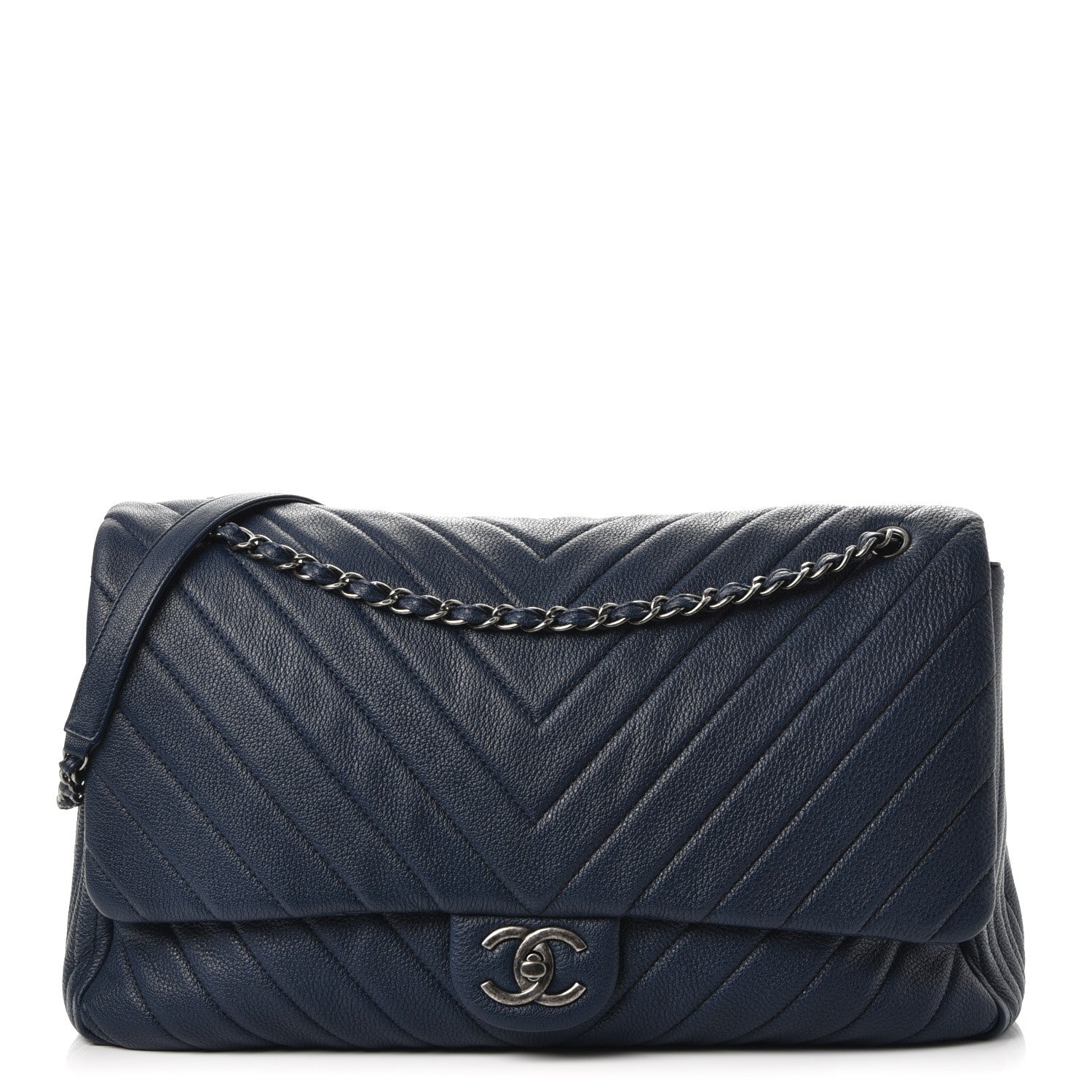 Chanel Calfskin Chevron Quilted XXL Travel Flap Bag Blue 1 of 7