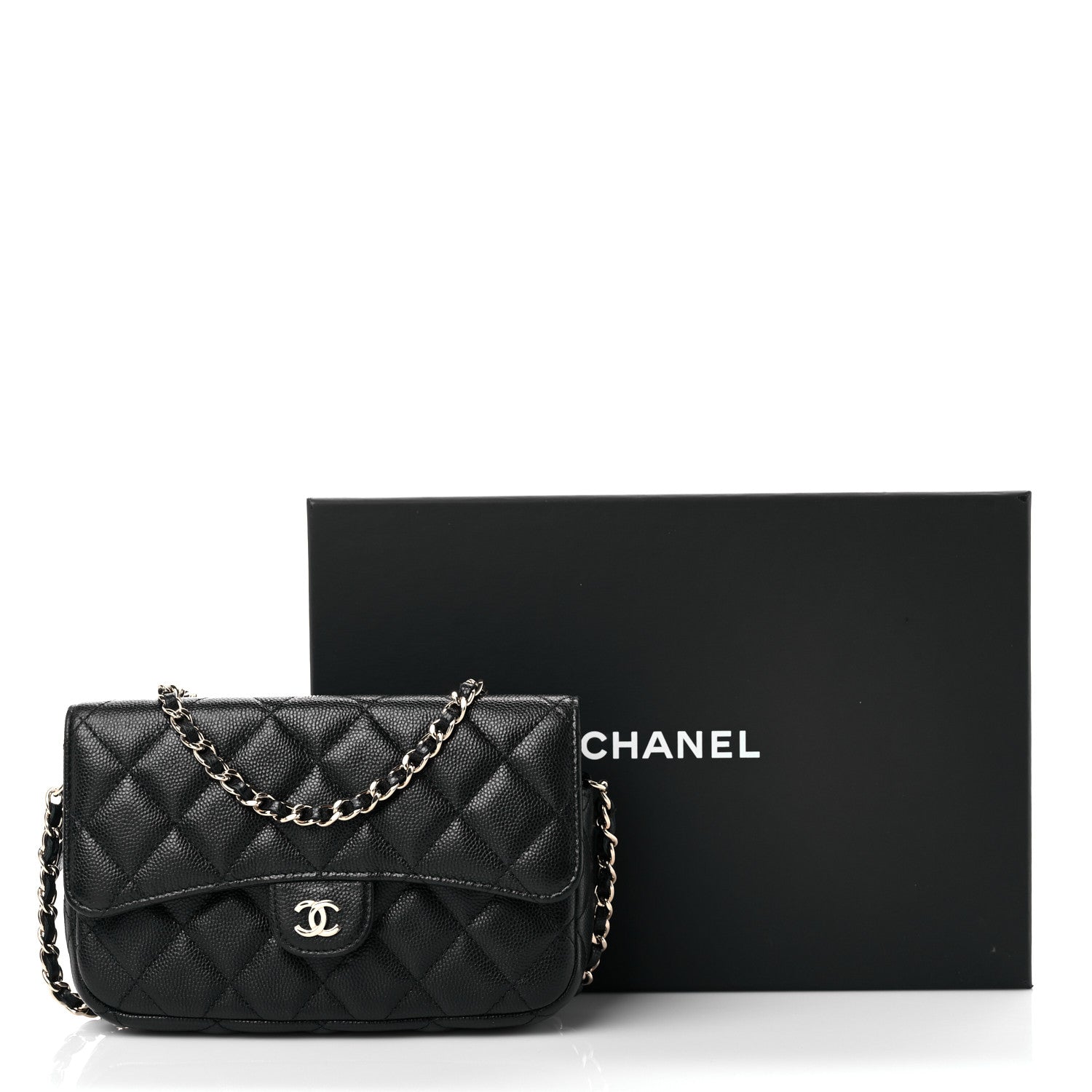 Chanel Caviar Quilted Flap Phone Holder With Chain Black 12 of 12