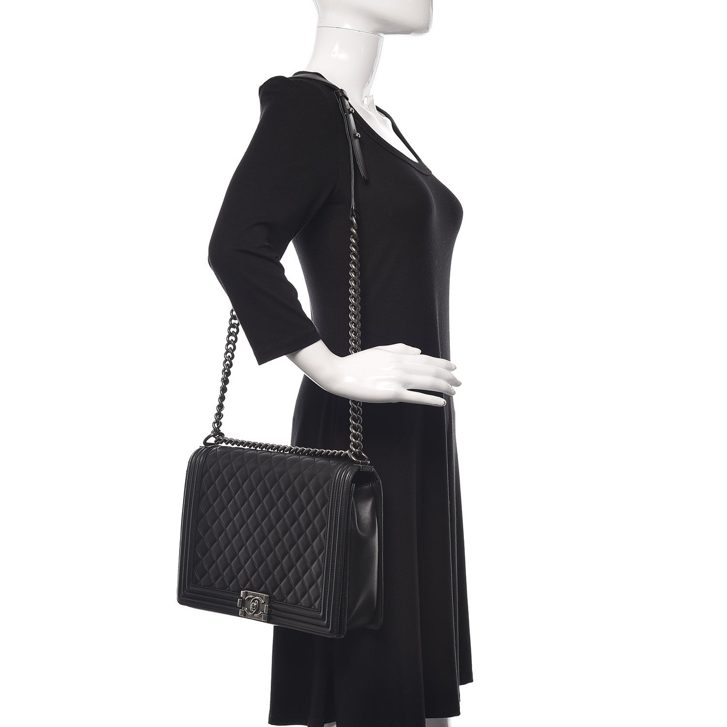 Lambskin Quilted Large Boy Flap Black