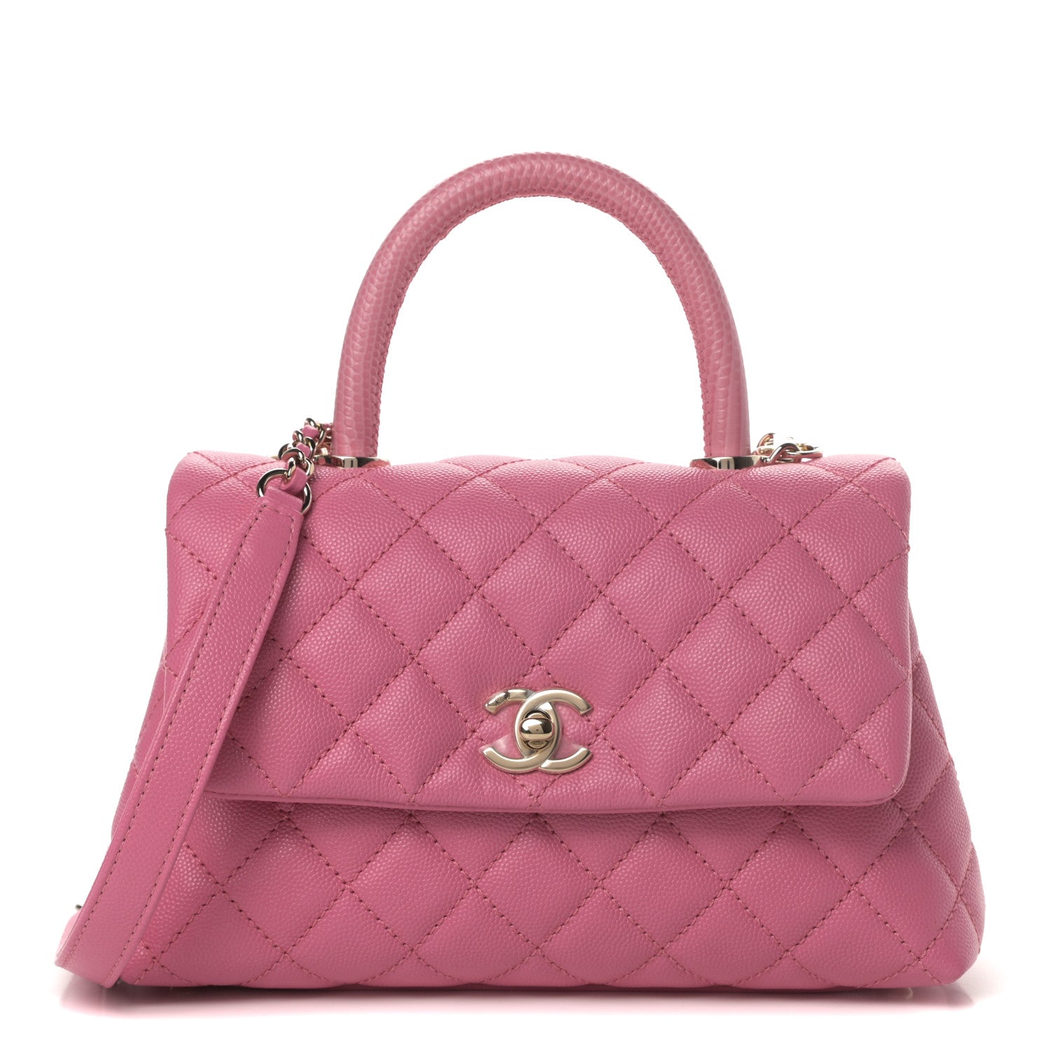 Chanel Caviar Lizard Embossed Quilted Mini Coco Handle Flap Pink 1 of 12